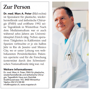 Dr. Marc A. Peter im Winterthurer Stadtanzeiger